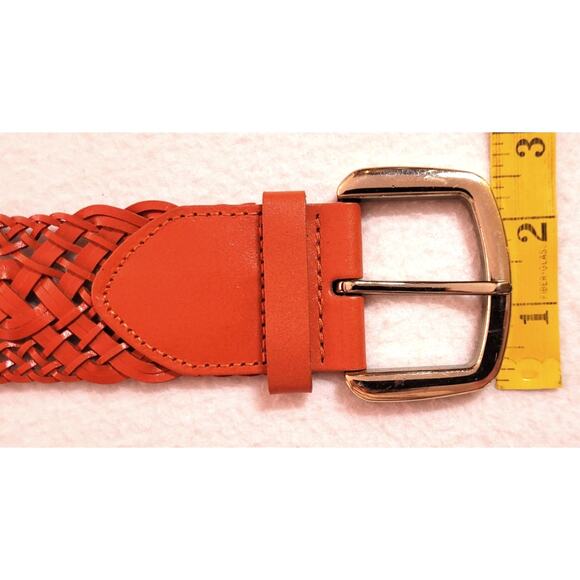 Womens Red Wide Braided Retro Vtg Belt Silver Buckle M L 40" Western Boho Hippie - Picture 4 of 6